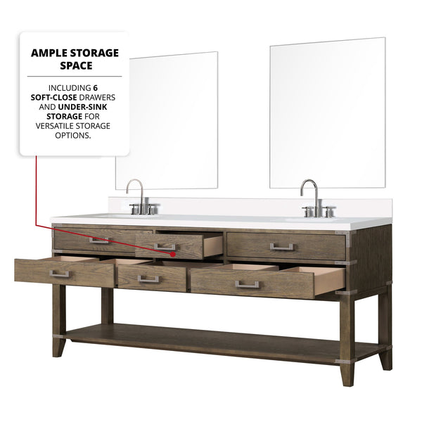 English Elm Grey Oak Double Bath Vanity With Cultured Marble Top, Chrome Faucets & 36” Mirrors For Modern Style B2731S01913