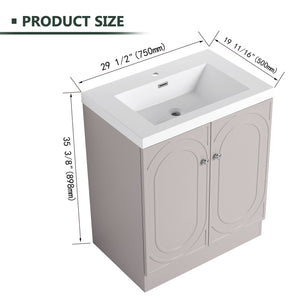 English Elm 30" Freestanding 30" Freestanding Bathroom Vanity with White Resin Sink, Soft-Close Doors, 3 Handles, Adjustable Shelf, Eco Plywood Finish W999S00335