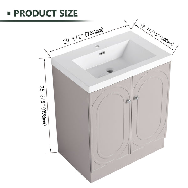 English Elm 30" Freestanding 30" Freestanding Bathroom Vanity with White Resin Sink, Soft-Close Doors, 3 Handles, Adjustable Shelf, Eco Plywood Finish W999S00335