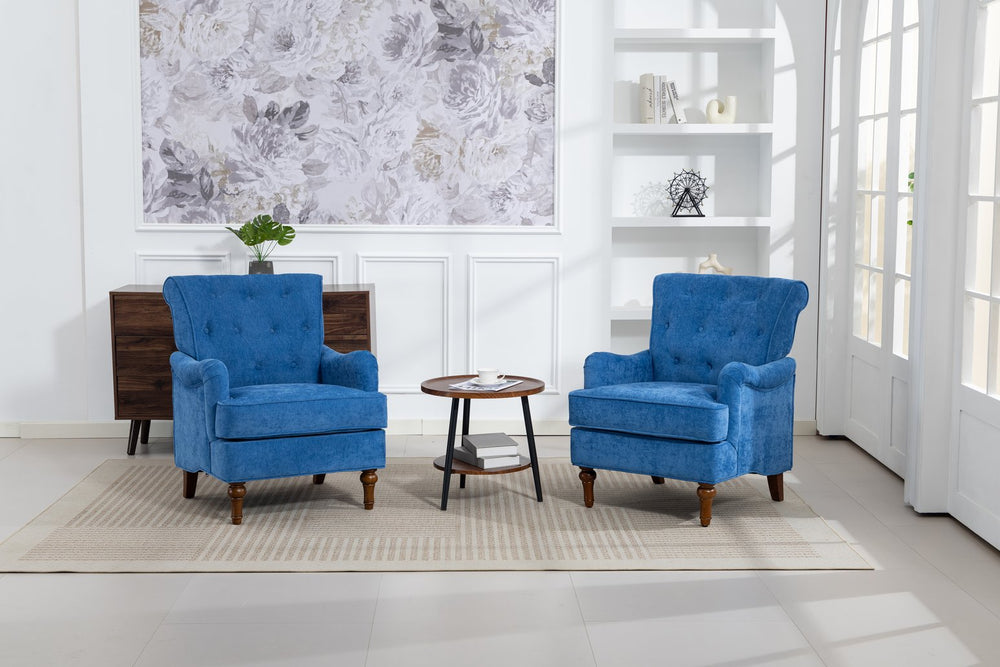 English Elm Accent Light Blue Chenille Club Chair with Ergonomic Curved Back, Removable Cushions, 300lb Capacity W3042P390762