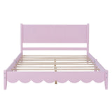 English Elm Queen Size Wood Platform Bed Frame, Retro Style Bed With Rectangular Headboard,No Need Box Spring,Pink