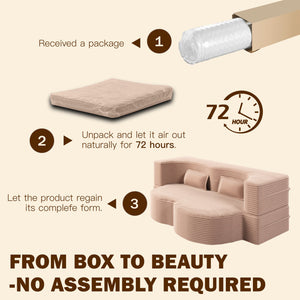 English Elm Modern Full Size Folding Sofa Bed with Plush Corduroy, 2 Pillows, 15" Foam Mattress, No Assembly Required Pink W1885P347085