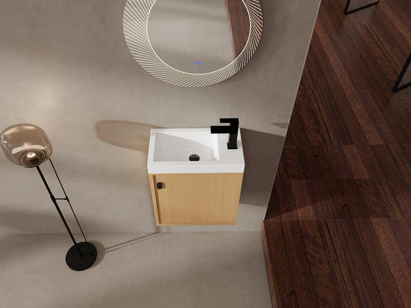 English Elm 18.5" Stylish Wall-Mounted Bathroom Vanity With Durable Resin Sink, Soft-Close Door, Space-Saving Design W1972P362138