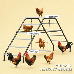English Elm Chicken Coop Activity Station with 10 Perches Swing Platform and Steel Frame T3971P455214