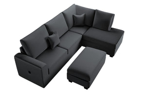 English Elm Modern Corduroy 3 Piece Sectional with Usb Charging Port and Storage Ottoman B011S02185