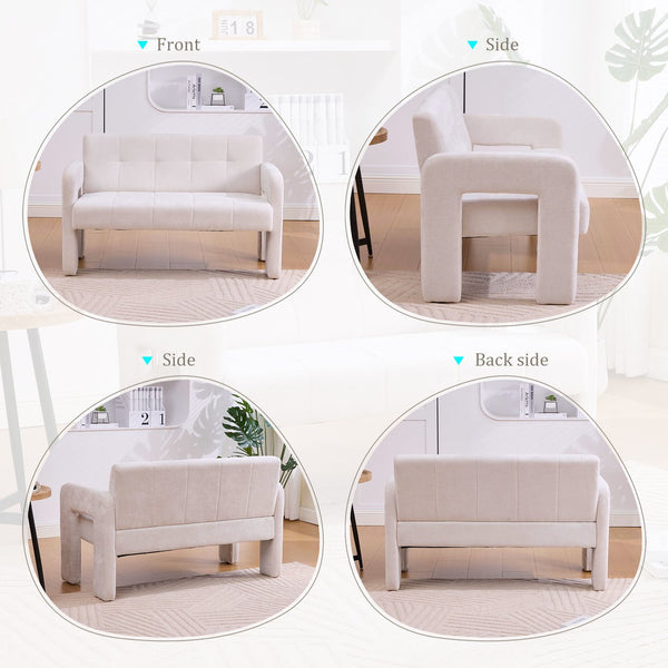 English Elm Nordic Ergonomic Double Armchair Upholstered Chenille Two-Seater Sofa 550lb Capacity Compact Lounge Chair Beige W395P380531