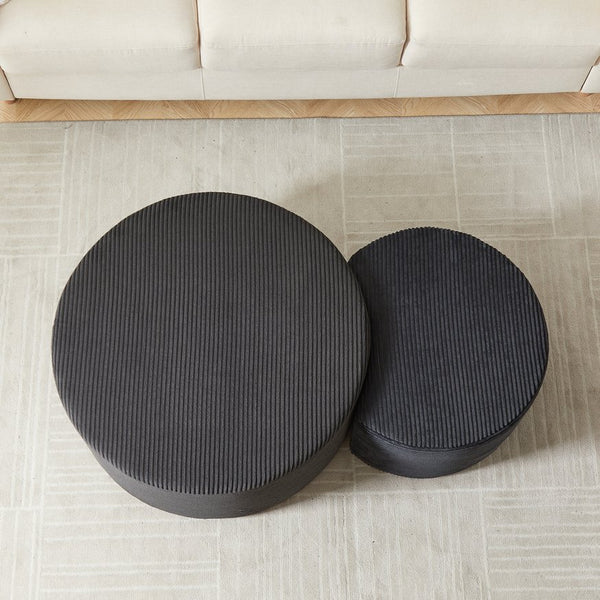 English Elm Nesting Foam Upholstered Round Coffee Tables Set of 2 — No Assembly, Multipurpose Ottoman Side Table Black W834P326380