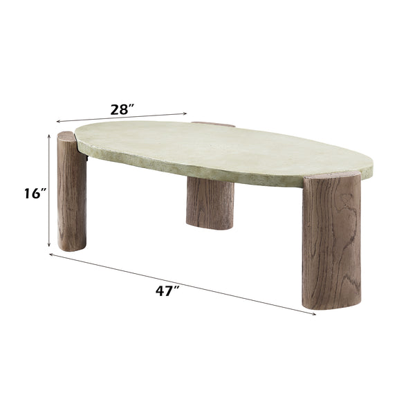 English Elm Dayana Off White & Oak Fiber Concrete Coffee Table - Sustainable 40mm Top, Minimalist Rustic Modern Elegance B2726S00127