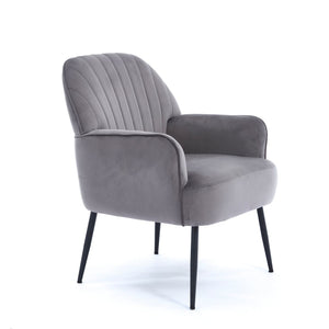 English Elm Velvet Barrel Accent Chair Tufted Shell Back with Metal Legs for Living Room Grey W5722P462512