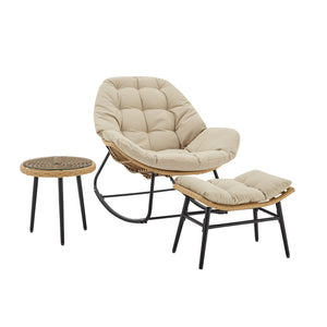 English Elm Benson 3-Piece Lounge Set Cream – Weatherproof PE Rattan, Tufted Cushions, Tempered Glass Table B365P397651