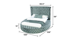English Elm HAZEL Queen 4PC Tufted Velvet Bedroom Set with Storage, Speakers & USB Ports in Gray — Luxe Glam 808857645593