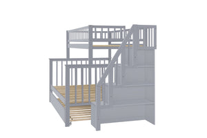 English Elm Twin Over Full Stairway Bunk Bed With Trundle - Stylish Gray Space-Saving Solution For Kids' Rooms K495S00003-GIGA