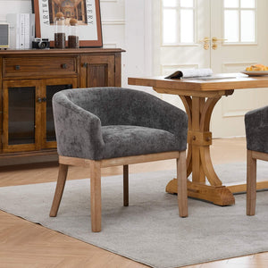 English Elm Mid Century Barrel Accent Chair Chenille Upholstery Rubberwood Legs Dining Room Gray W1143P449341