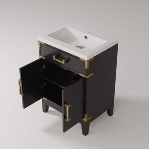 English Elm Black Oak Single Bath Vanity 24" W | Modern Acrylic Top & Soft-Close Storage For Small Spaces B2731P260893