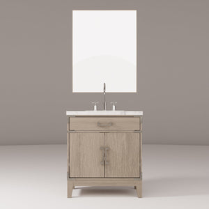 English Elm Grey Oak 30" Single Bath Vanity Set With Carrara Marble Top, 28" Mirror & Chrome Faucet Included B2731S02005