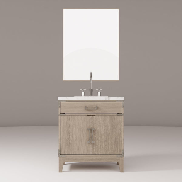 English Elm Grey Oak 30" Single Bath Vanity Set With Carrara Marble Top, 28" Mirror & Chrome Faucet Included B2731S02005