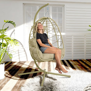English Elm Hanging Egg Swing Chair Pe Wicker Stand Ergonomic Cradle for Patio or Bedroom T5880P497572