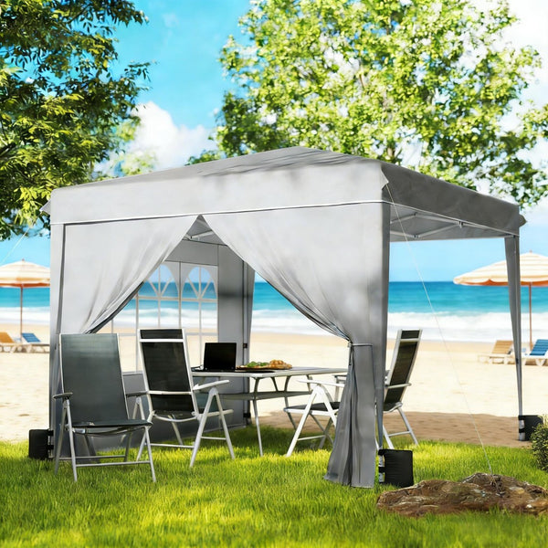 English Elm Convenient Pop up Canopy 10x10 Steel Frame Upf50 Oxford Roof with Sidewalls Included Light Gray,White T3971P454719