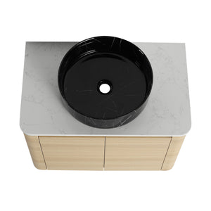 English Elm 30'' Wall-Mounted Bathroom Vanity With Soft-Close Doors, Ceramic Sink & Plywood Frame For Modern Spaces W999S00466