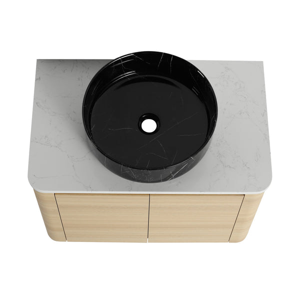 English Elm 30'' Wall-Mounted Bathroom Vanity With Soft-Close Doors, Ceramic Sink & Plywood Frame For Modern Spaces W999S00466