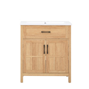 English Elm 30" Solid Pine Bathroom Vanity with Resin Sink Soft Close Doors and Natural Grain Finish N710P405952P