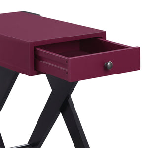 English Elm Fierce Burgundy Accent Table with USB Port, Drawer & Black X-Leg Design for Modern Living Rooms B2726P243238