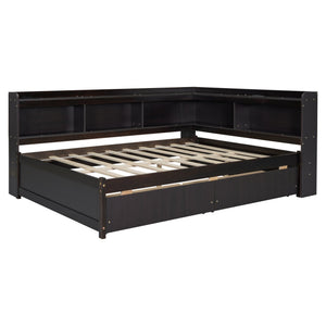 English Elm Full Size L-Shaped Bed With Bookcases, Usb Ports & Storage Drawers - Smart Space-Saving Solution! W504S00220