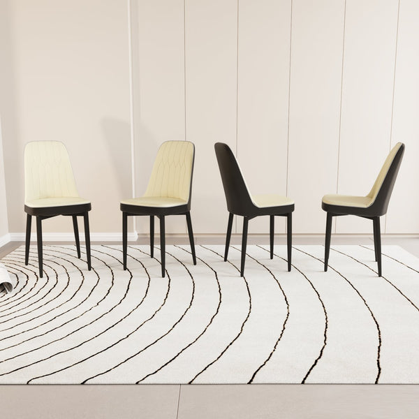 English Elm A Set Of 4 Modern Dining Chairs In Beige Pu Leather With Ergonomic Design & Black Metal Legs W2189P166088