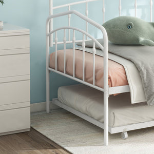 English Elm Fox Twin Daybed with Twin Trundle Metal Frame, Easy-Glide Casters, Anti-Noise Slats, No Box Spring Needed White B083P154255
