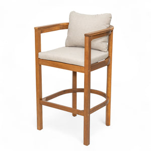 English Elm Christopher Knight Home® - Abaco Acacia Outdoor Barstool Set of 2 with Removable Gray Cushions, Rustic Curved Back Support Teak+ Beige N775P294071T