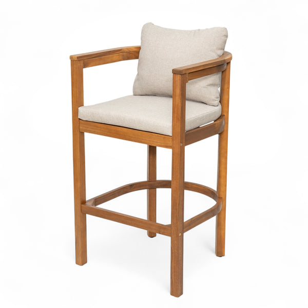 English Elm Christopher Knight Home® - Abaco Acacia Outdoor Barstool Set of 2 with Removable Gray Cushions, Rustic Curved Back Support Teak+ Beige N775P294071T