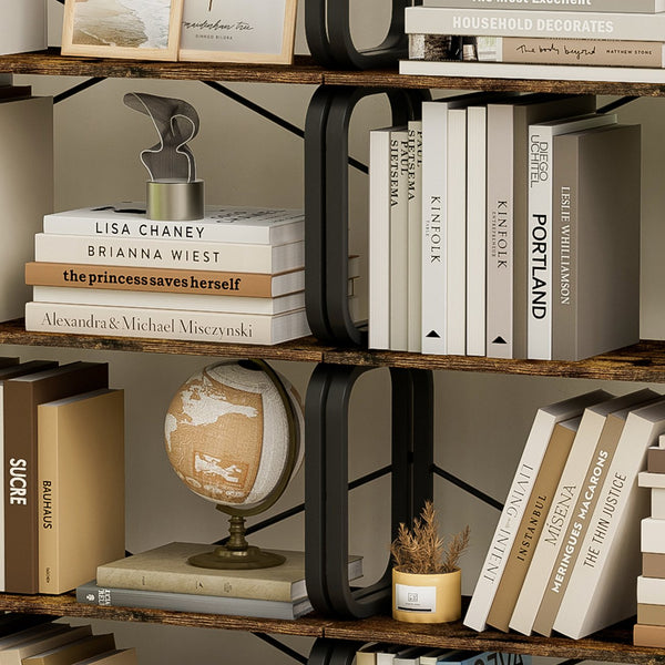 English Elm 5-Tier Industrial Bookshelf Rustic Brown Metal Frame Open Shelves 450lb Capacity Anti-Tip Design W2699P223204
