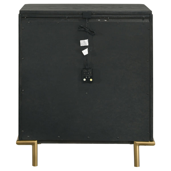 English Elm Anser Black 3-Drawer Nightstand with Wire-Brushed Finish, Gold Legs & Ball Knobs — Elegant Storage Solution B062P299882