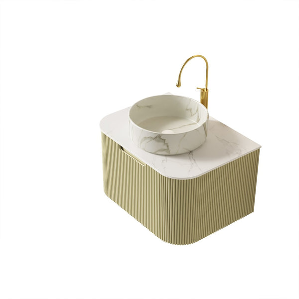 English Elm Dina Floating Bathroom Vanity with Sintered Stone Top and Crystal Glass Basin Carrara White,Light Green,Stone White W2615S00562