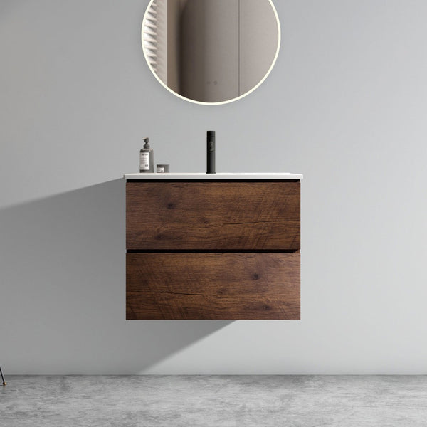 English Elm Wall Mount 24" Walnut Bathroom Vanity With Ceramic Sink – Space-Saving Design & Soft-Close Drawers W1865S00054-GIGA