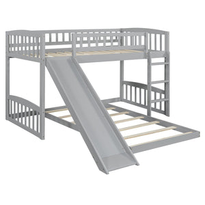 English Elm Twin Over Kids Bunk Bed with Built-in Slide Solid Pine Frame Gray Finish LT100514AAE