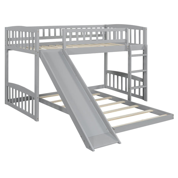 English Elm Twin Over Kids Bunk Bed with Built-in Slide Solid Pine Frame Gray Finish LT100514AAE