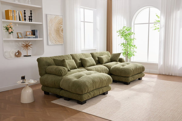 English Elm United We Win U-Shaped Cloud Couch In Pelletized Velvet With 2 Ottomans & Lumbar Pillows For Cozy Living W1568S00197-GIGA