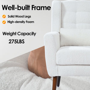 English Elm Modern Accent Chair Upholstered Armchair with Chenille Fabric, Ergonomic Padded Seat, Wood Legs for Living Room Seating Comfort and Stylish Mid Century Flair White W1028P236468
