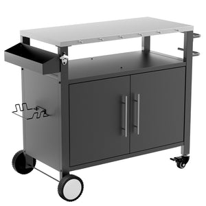English Elm Two Door Outdoor Grill Cart with Stainless Steel Top Spice Rack and Locking Wheels W3190P271566