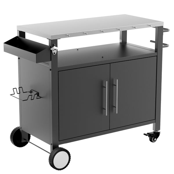 English Elm Two Door Outdoor Grill Cart with Stainless Steel Top Spice Rack and Locking Wheels W3190P271566