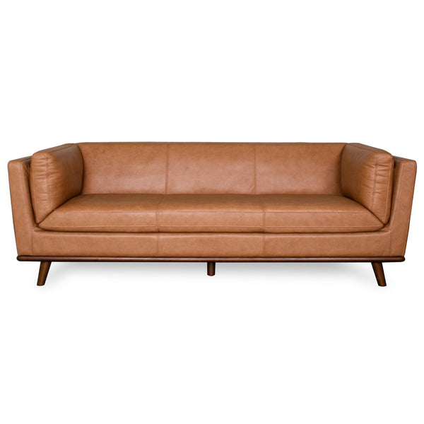 English Elm Phoenix Top Grain Leather Sofa Warm Cognac Three Seat Living Room Comfort B183P493696