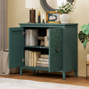 English Elm Geometric Diamond Embossed Sideboard Cabinet Matte Vintage Mdf Entryway Storage Green W688P364740