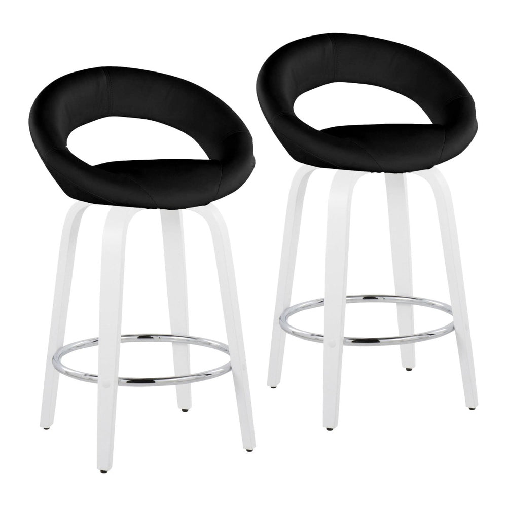English Elm Fixed-height Swivel Counter Stools with Faux Leather Seats and Chrome Footrest Set of 2 Black B202S01841