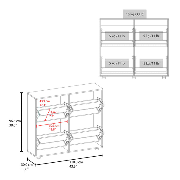English Elm White 4-Door Tilt-Out Shoe Cabinet with Metal Hardware, Plastic Legs, Concealed Storage & Modern Charm B062P323161