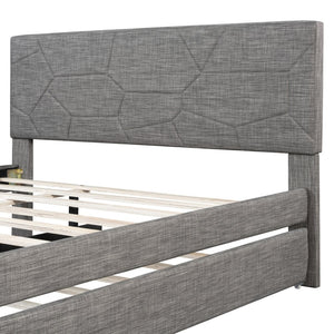 English Elm Queen Linen Upholstered Platform Bed with Brick Textured Headboard and Pull Out Trundle SF000004AAE-1
