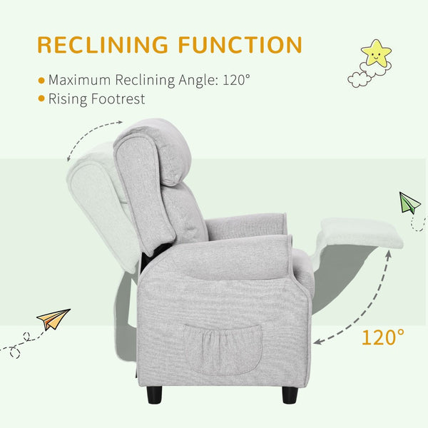 English Elm Qaba Kids Recliner Chair - Adjustable Lounger With Footrest & Pockets For Ages 3-5, Light Grey Comfort W2225P217359-GIGA