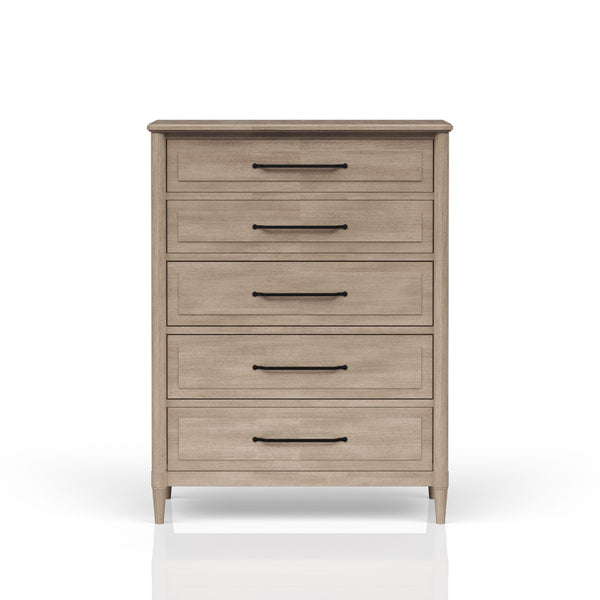 English Elm 5 Drawer Chest with Felt Top Drawer, Cedar-Lined Bottom & Custom Hardware in Neutral Finish, Solid Wood Piece Sand 43 L x 21.25 W x 53.25 H B2699P218792