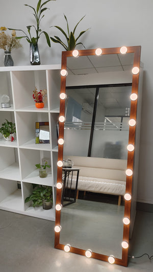 English Elm Hollywood Full Length LED Mirror with 22 Bulbs, 3 Color & Brightness Modes, Walnut Frame, Touch Control W708P297645