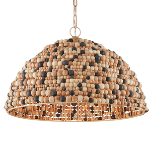 Medley Pendant Light - Bohemian Dome Design with Natural Wood Beads - Adjustable Height & Unique Style